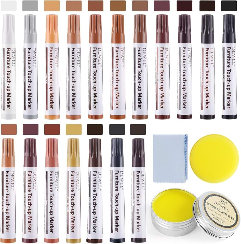 DEWEL Holzmarker, 18 Farben Möbelmarker Reparaturset, Holzkitt Reparaturset