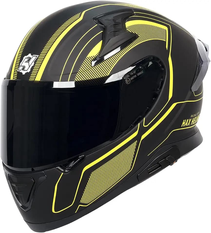 HAX Full Face Motorcycle Helmet with Dual Rear Wing and Pinlock Ready DOT Approved - Lightweight and Durable Motorbike Street Bike Helmet for Adults (Impulse Blade Yellow,S)