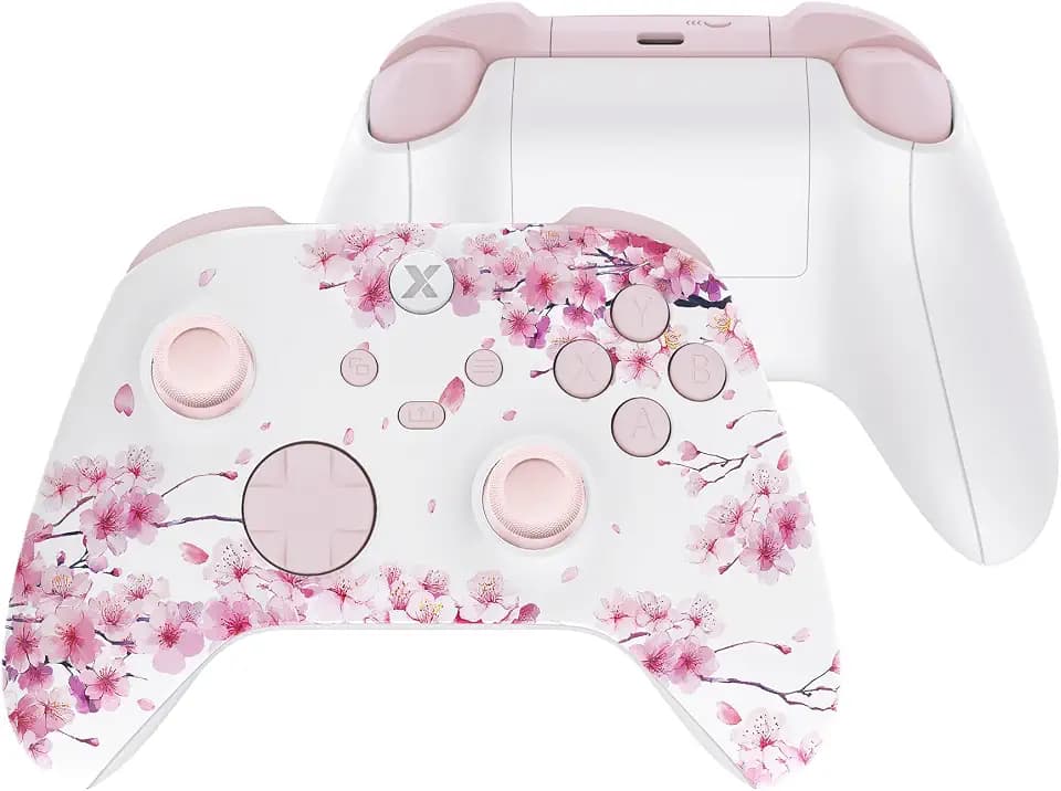 eXtremeRate Full Set Shell Buttons for Xbox Series X & S Controller, Cherry Blossom Whisper Custom Replacement Side Rails Grips Front Back Plate Cover for Xbox Core Wireless Controller - No Console