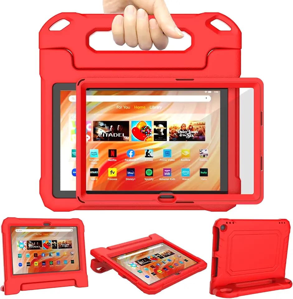 Kids Case for 10inch Tablet,(Compatible 13th/11th Genereation),Shockproof Kid-Proof Cover with Protector Handle Stand Red