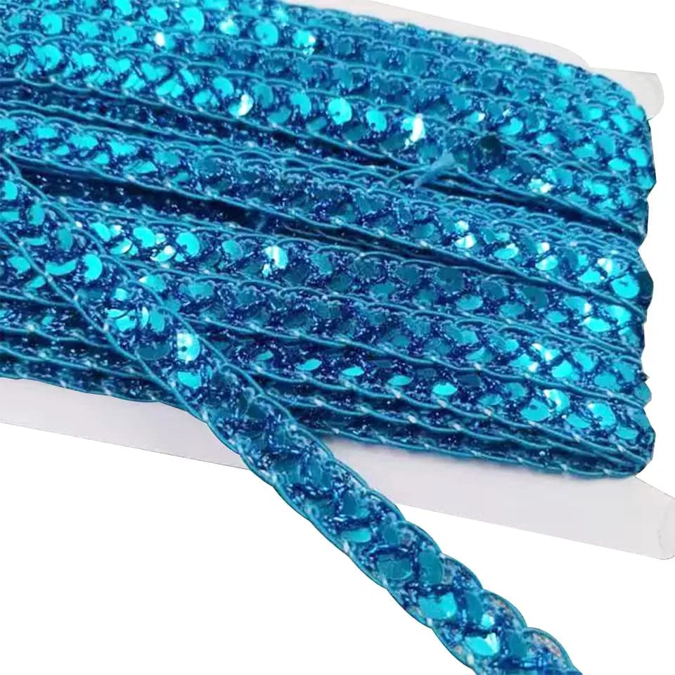 Glitzer-Pailletten-Bordüre, blaues Paillettenband, Stoff, Pailletten-Bordüre, zum Basteln, Nähen, Dekoration, 10 mm x 12 m