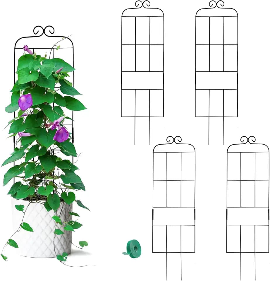 4 Pack 31'' Plant Trellis for Climbing Plants Indoor & Outdoor, Metal Trellis for Potted Plants, Plant Support for Houseplant, Vines, Pothos, Rose, Ivy, and Flowers, Black