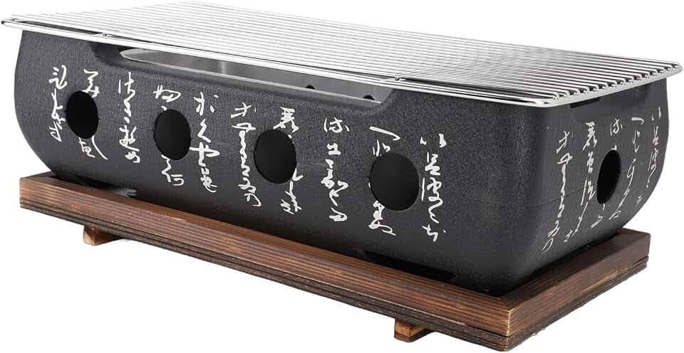 Fockety Japanese BBQ Grill, Charcoal Portable Barbecue Stove, Aluminum Alloy Hibachi Grill Charcoal Stove Yakitori Grill, Rectangle Calligraphy Quick Heating Wire Grill Base for