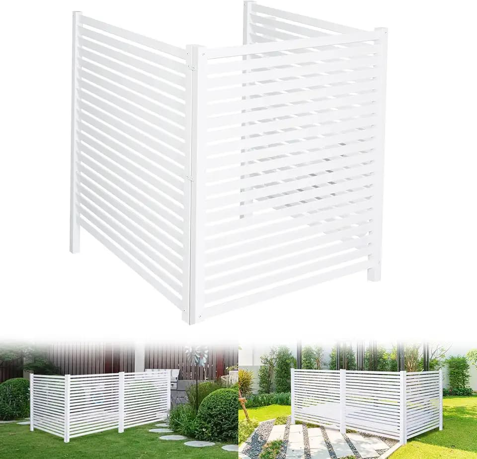 3-Panel White Modern Vinyl Privacy Fence, 36" W x 45" H, Air Conditioner & Trash Can Enclosure