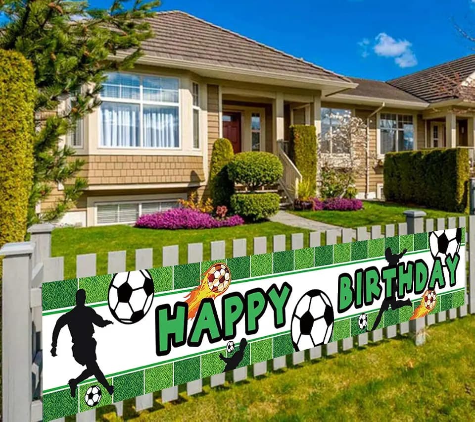 Large Soccer Happy Birthday Banner, Soccer Birthday Party Supplies Decorations, Sports Themed Party Decorations (9.8 x 1.6 feet)