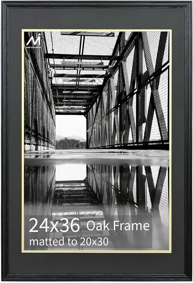 24x36 USA Natural Oak Wood Picture Frame Black, Matted to 20x30 - 1 Pack