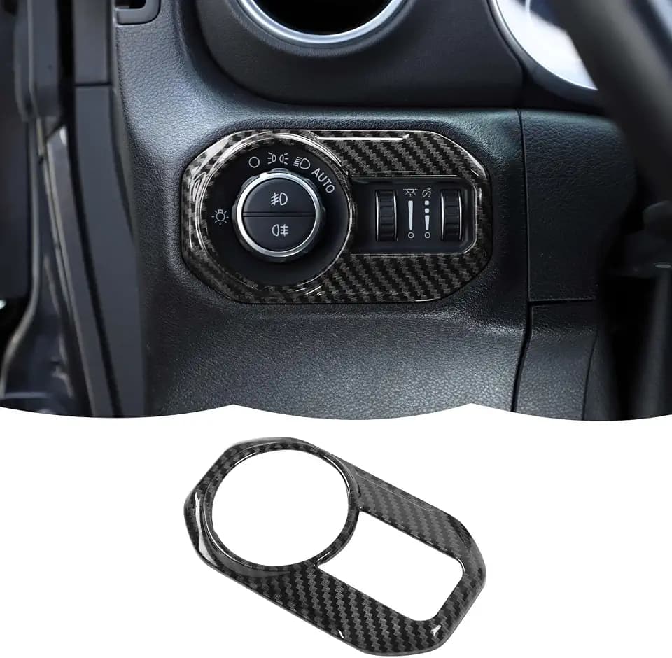 RT-TCZ Carbon Fiber Headlight Switch Button Trim Cover Lamp Switch Cover Trim Decoration Interior Accessories Compatible with Jeep Wrangler JL JLU & Gladiator JT 2018-2023