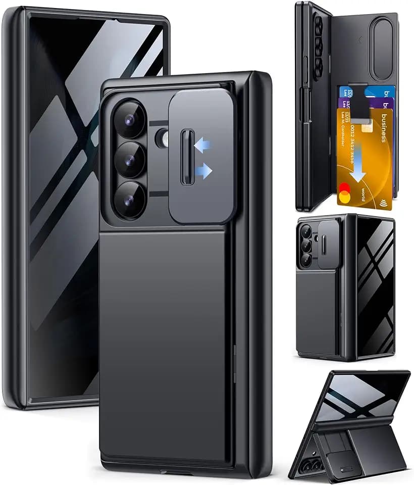 TONGATE Wallet for Z Fold 8 Ultra Case with Privacy Film & Stand, Black