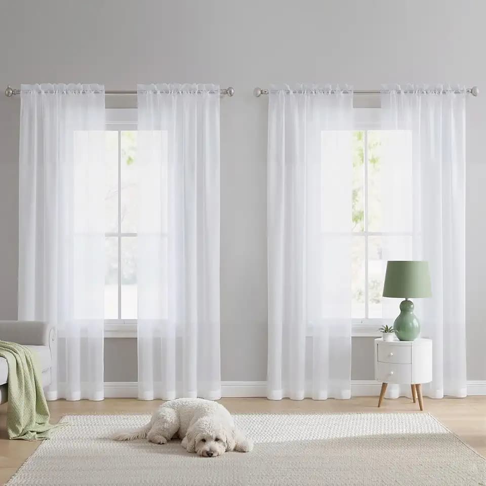 NICETOWN 90 Inch White Sheer Curtains for Bedroom Living Room 4 Panels, 42 inch Wide Rod Pocket Light Filtering Drapes Translucent Modern Voile Airy & Breathable Window Treatment