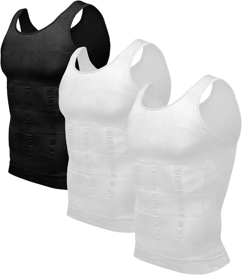 Odoland Unterhemd Herren 3er Pack Kompressionsshirt Herren Shapewear Compression Shirt Figurformendes Tank Top Body Shaper Bauch Weg Männer