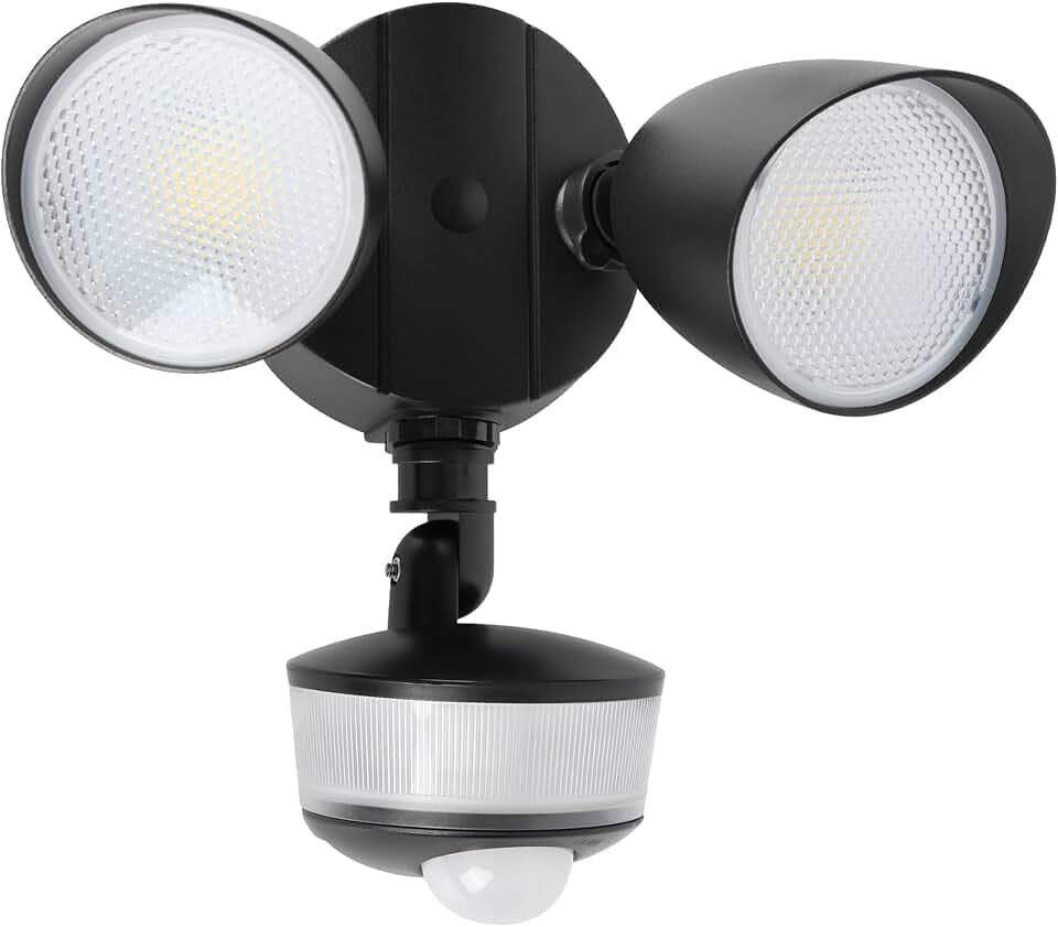 LUTEC 34W 3700 Lumen LED Security Light Motion Sensor Outdoor Lights with Night Light, 5000K Daylight, IP65 Waterproof, Dusk to Dawn, Hardwired Motion Detector Flood Light for Garage, Yard-Black