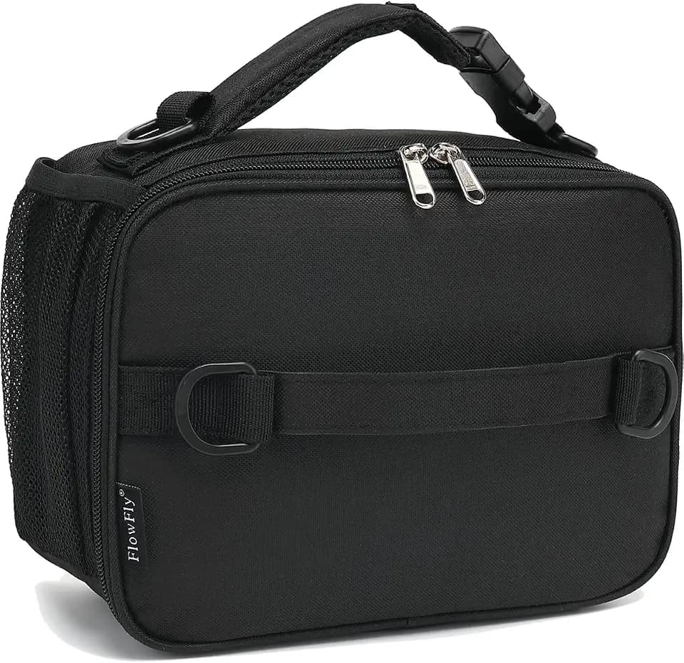 FlowFly Kids Lunch Bag, Durable Insulated School Lunch Box with Shoulder Strap and Bottle Holder, Water-resistant Thermal Small Lunch Cooler Tote for Teen Boys & Girls,Black