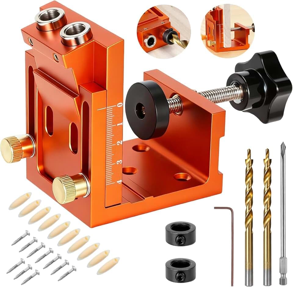 Pocket Hole Jig Kit, Pocket Hole Drill Guide Jig Set for 15° Angled Holes