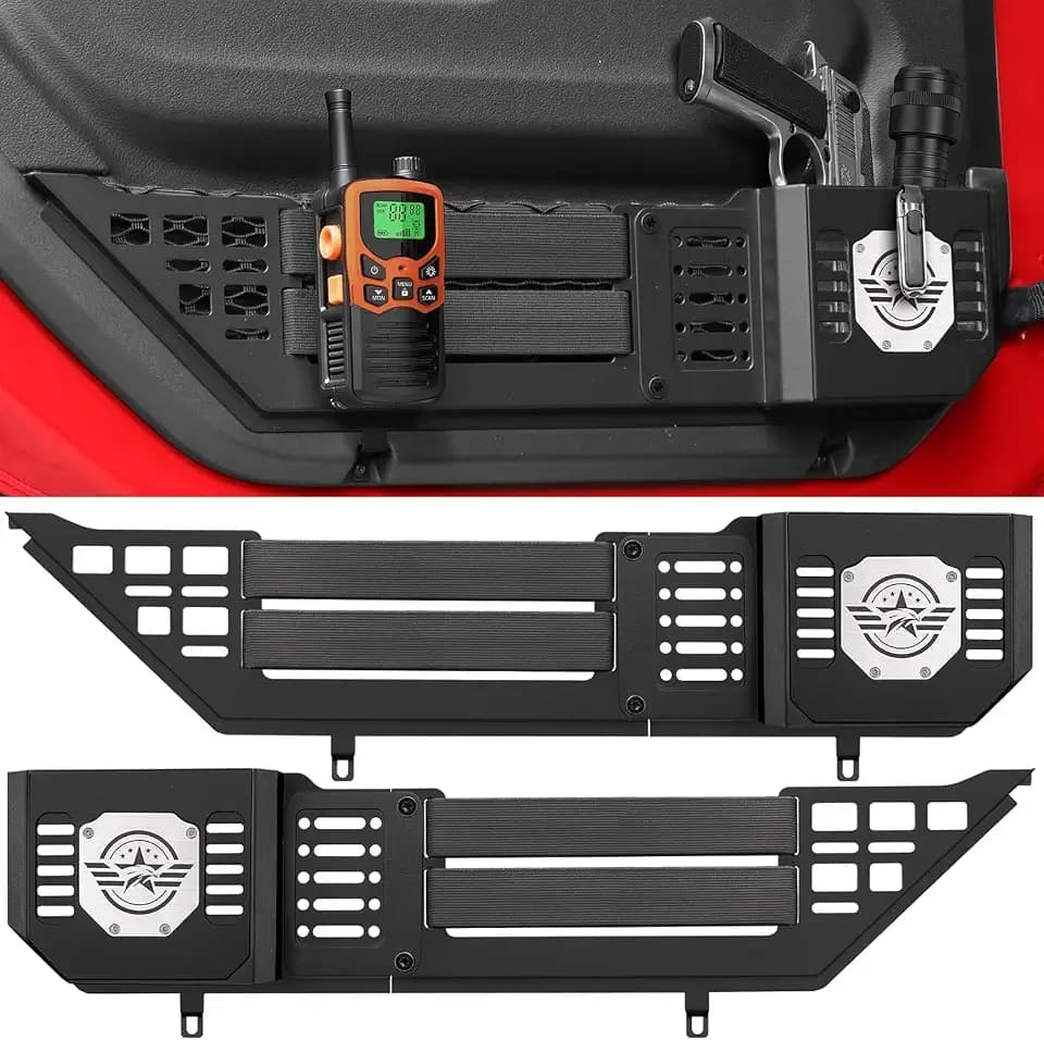 VEILS Front Door Storage Box for Jeep Wrangler JL JLU 4XE (2018-2025) & Gladiator JT (2020-2025) Accessories, Fits Manual/Power Seats, Heavy-Duty Metal Door Pockets Organizer 2PCS, Black