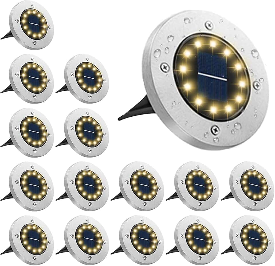 16 Stück Solar Bodenleuchten Aussen, 12 LED Solarlampen für Außen Warmweiß