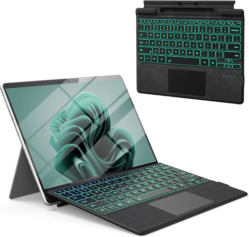 Surface Pro 11/10/9/8/X Keyboard with 7 Color Backlit, Multi-Touch Trackpad