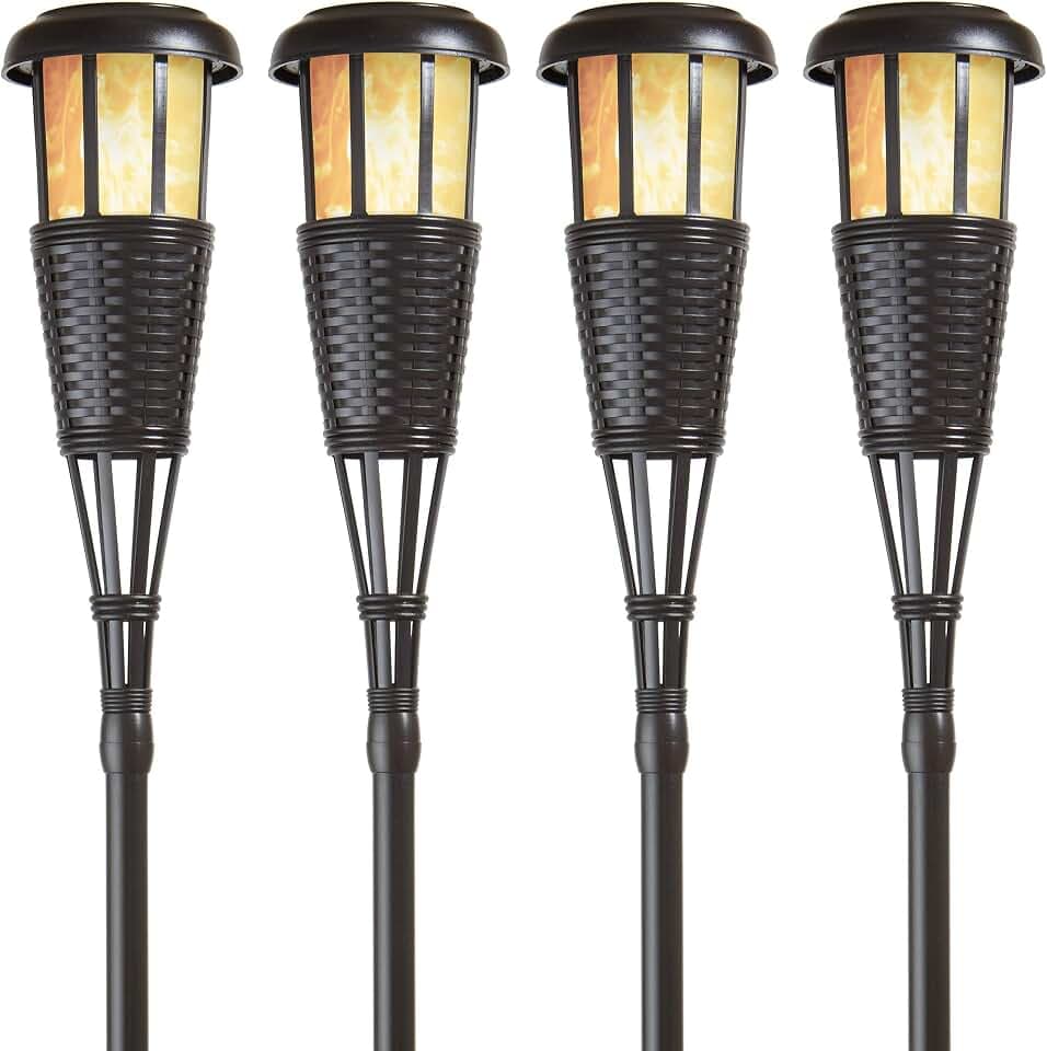 Newhouse Lighting FLTORCH4-B Solar-Powered Flickering Flame Outdoor Island Torches, 4-Pack, Dark Chocolate,Black
