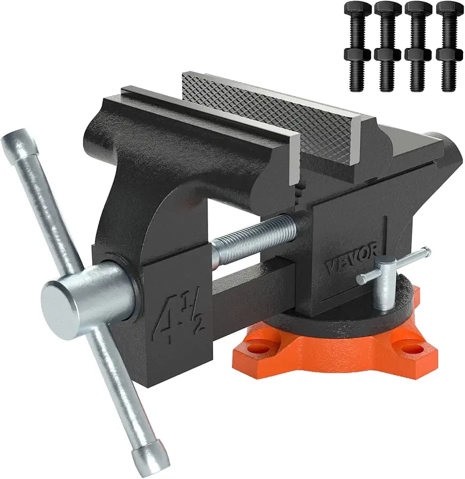 VEVOR Schraubstock, 115 mm Backenbreite, 240° Drehbar Sphäroguss Werkbankschraubstock 1,5-4,5cm Rohrspanndurchmesser Parallelschraubstock Ideal zum Schärfen Schleifen Schneiden usw.