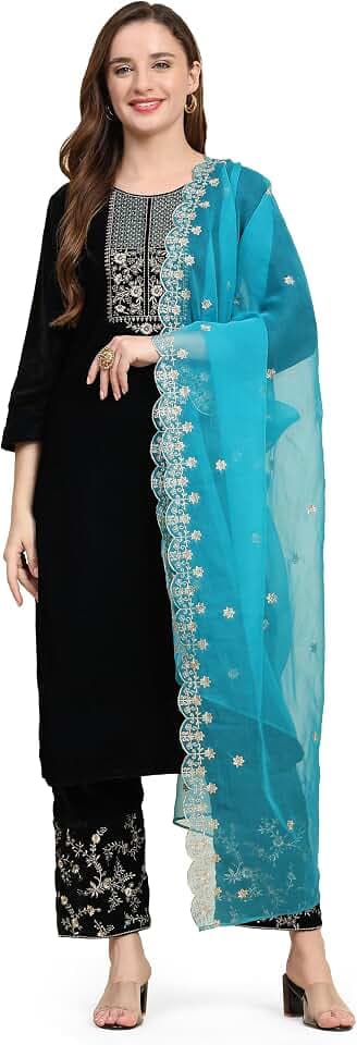 TRENDMALLS Damen Samt Stickerei Salwar Anzug Set Kurta Hose mit Dupatta