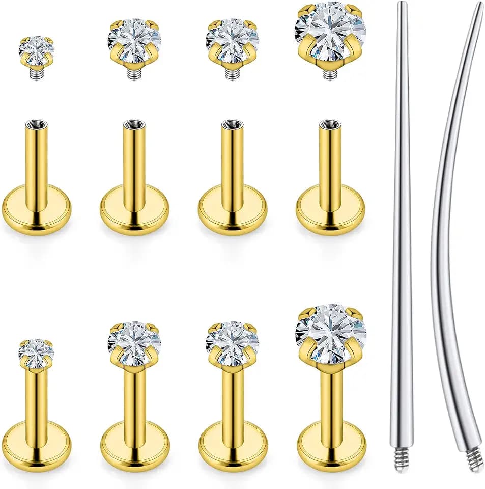 18/16/14G Nose/Earrings/Medusa/Lip Rings Labret Stud Cartilage/Tragus/Helix Flat Back Internally Threaded Surgical Steel Piercing Jewelry for Women