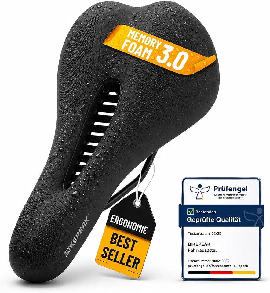 Fahrradsattel Damen & Herren - Bequem, Ergonomisch und Schmerzfrei - Atmungsaktiver Memory-Schaum Gel - Schwarz, Wasserabweisend - für City, Trekking oder MTB Fahrrad