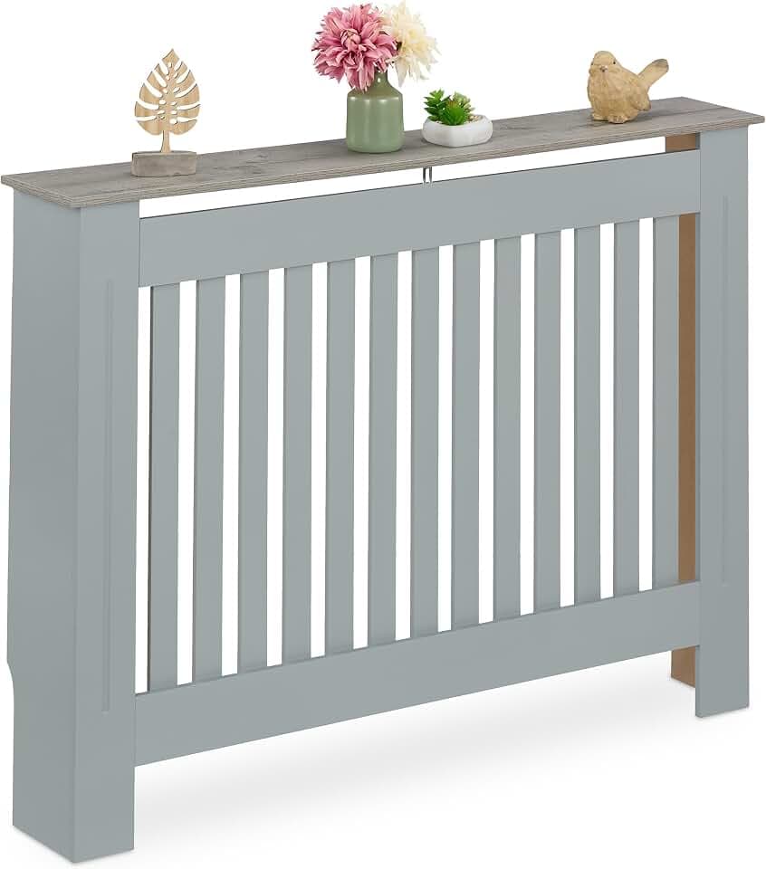 Relaxdays Heizkörperverkleidung, Lamellendesign versch. Größen, für alte Heizkörper, Heizungsabdeckung Regal, MDF, weiß
