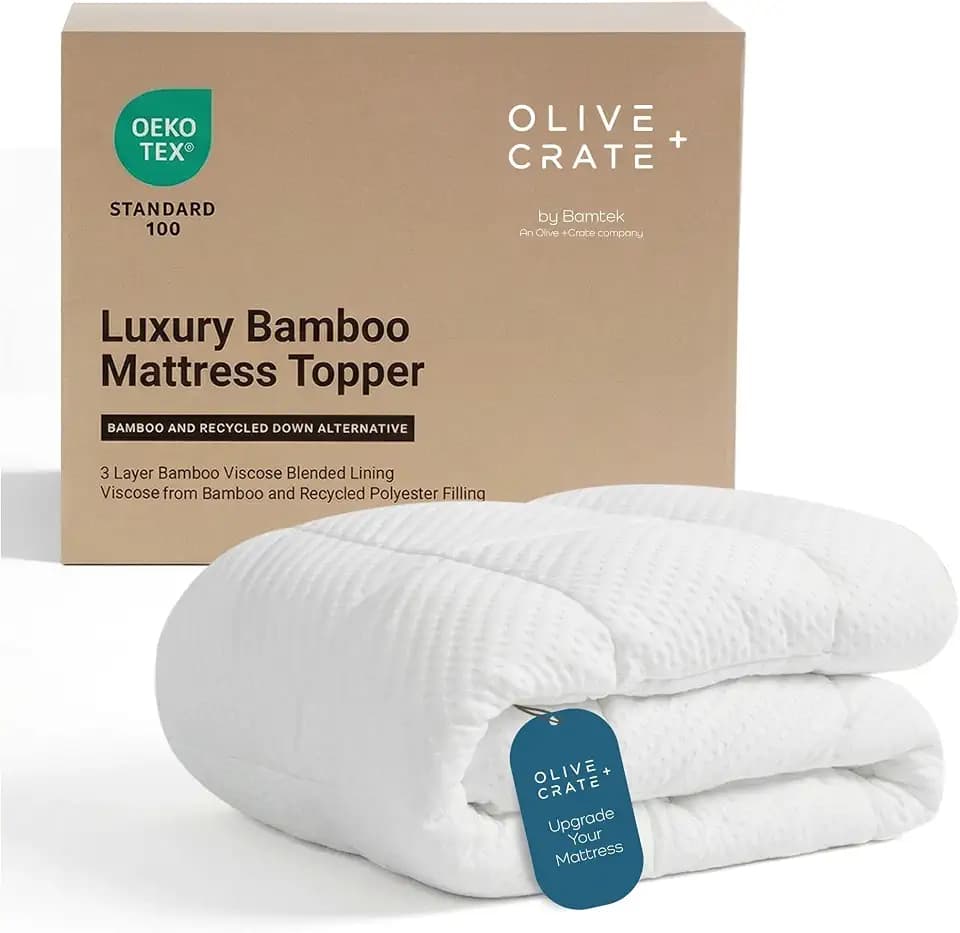 Olive + Crate Bamboo Mattress Topper, Queen Size Pillow Top Pad, 60"x 80"