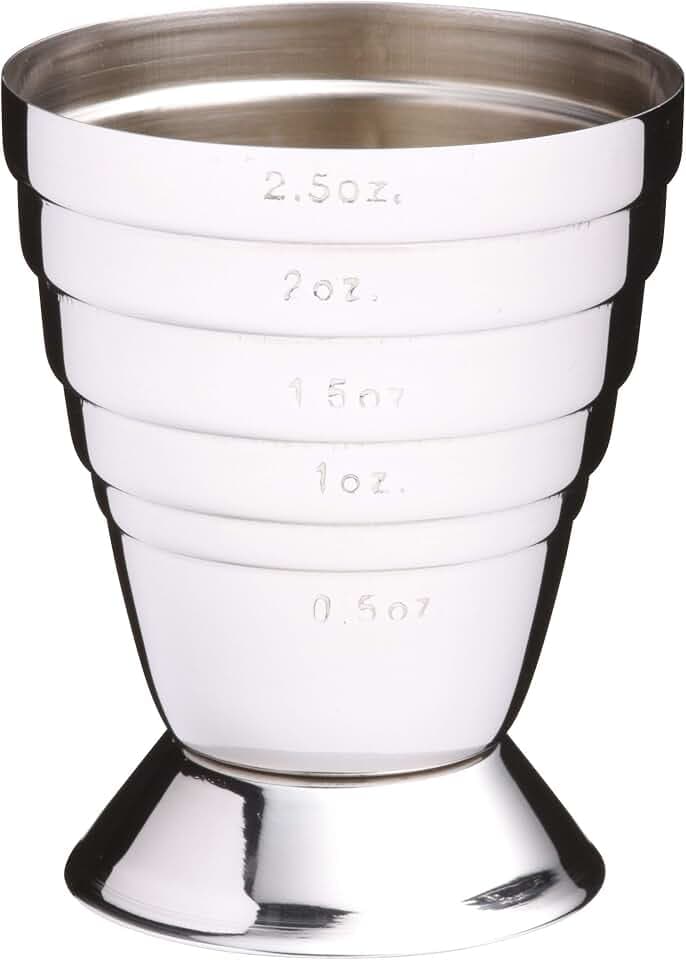 Bar Craft Jigger Messbecher, für Alkohol, Edelstahl, mit 6 Maßmarkierungen, 75 ml Volumen, 7 cm x 5,5 cm, Silber.