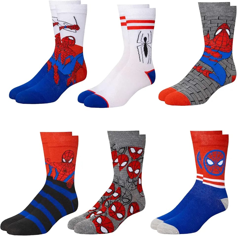 Marvel Spiderman Socks - 6-Pack Men & Boys Athletic Socks