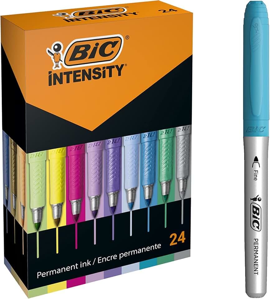 BIC Intensity Pastell Marker, in 24 verschiedenen Metallic- und Pastellfarben, geruchsarm, schnell trocknend