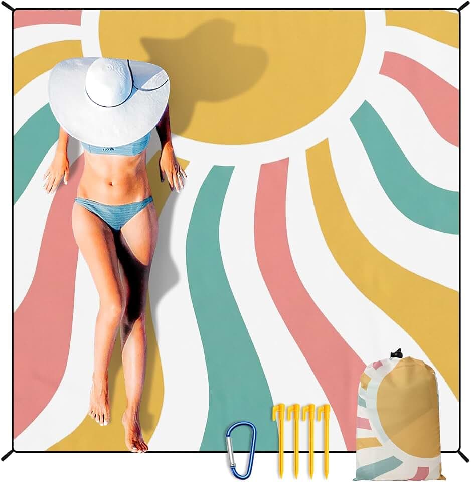 HIHOHO Waterproof Sandproof Beach Blanket Mat for 1-8 Adults, Quick Drying