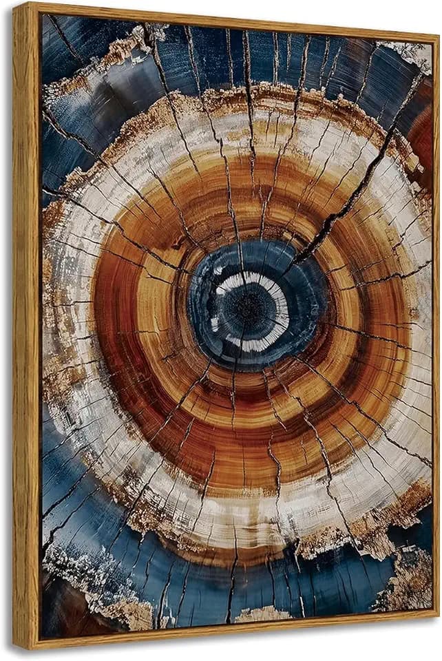 BingruiArt Faux Wood Tree Ring 05 Canvas Wall Art 12x16 Framed