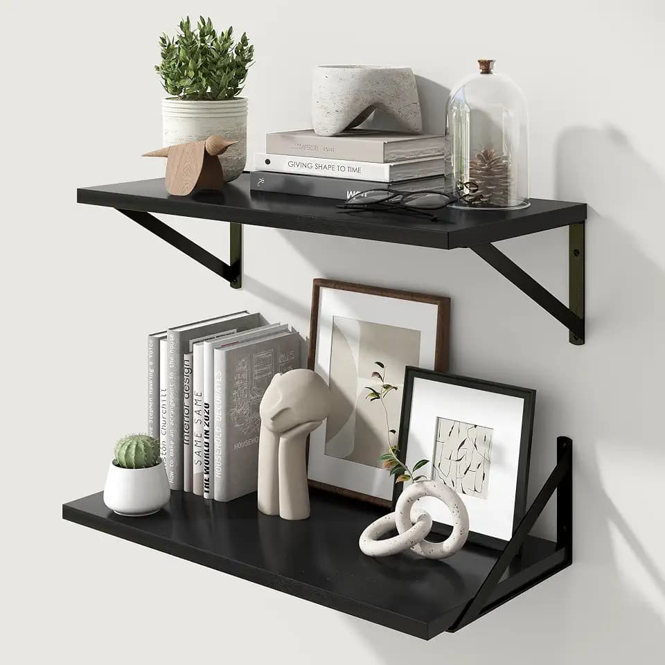 Marsmiles Deep Floating Shelves, 24'' x 12'' Black Wood Shelves Set of 2