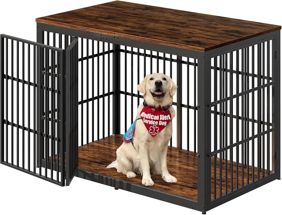 Lyromix 54" Dog Crate Furniture with Foldable Door, Rustic Brown