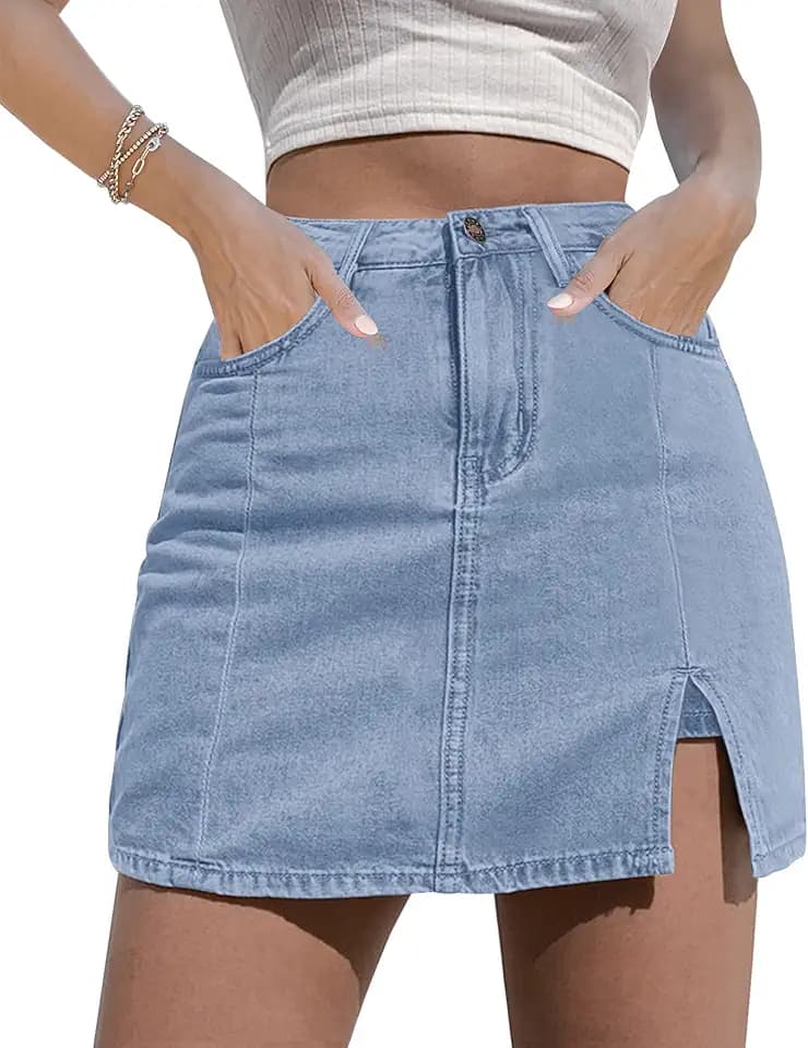 luvamia Skorts-Röcke für Damen, Denim-Minirock, Seitenschlitz mit hoher Taille, Jeans-Shorts, dehnbar