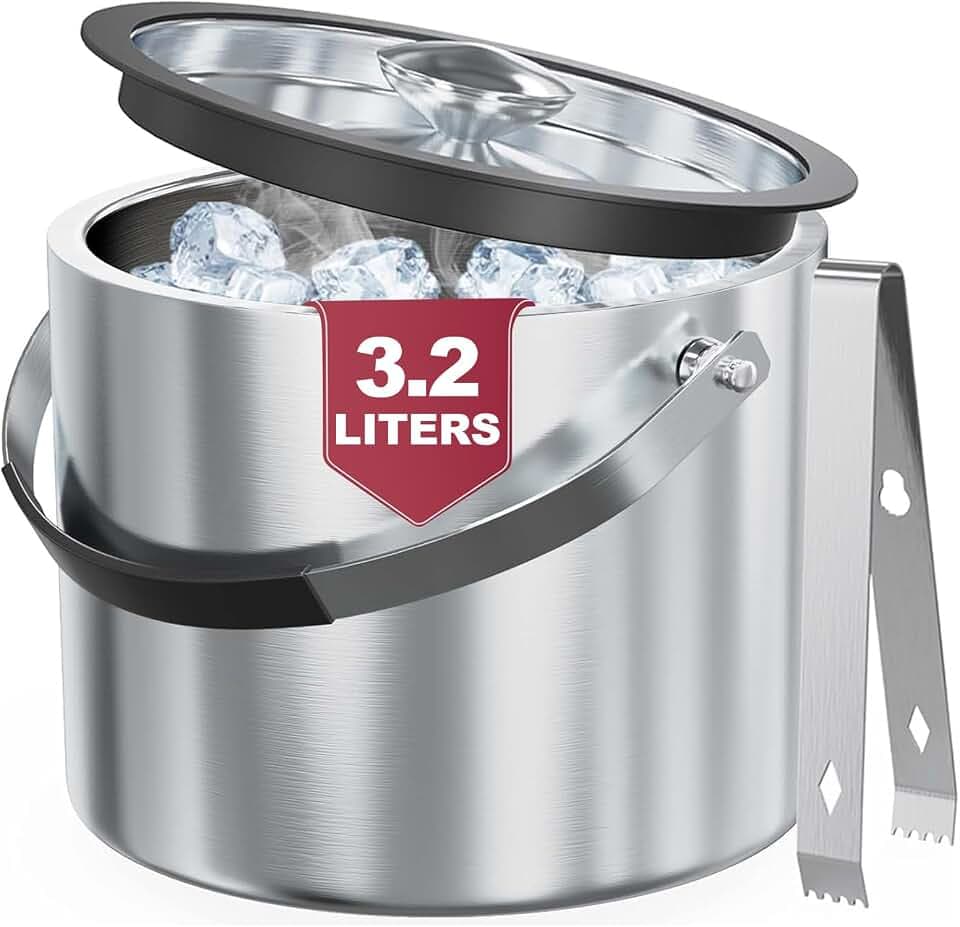 3,2L Edelstahl Eisbehälter mit luftdichtem Deckel,Sieb und Eiszange