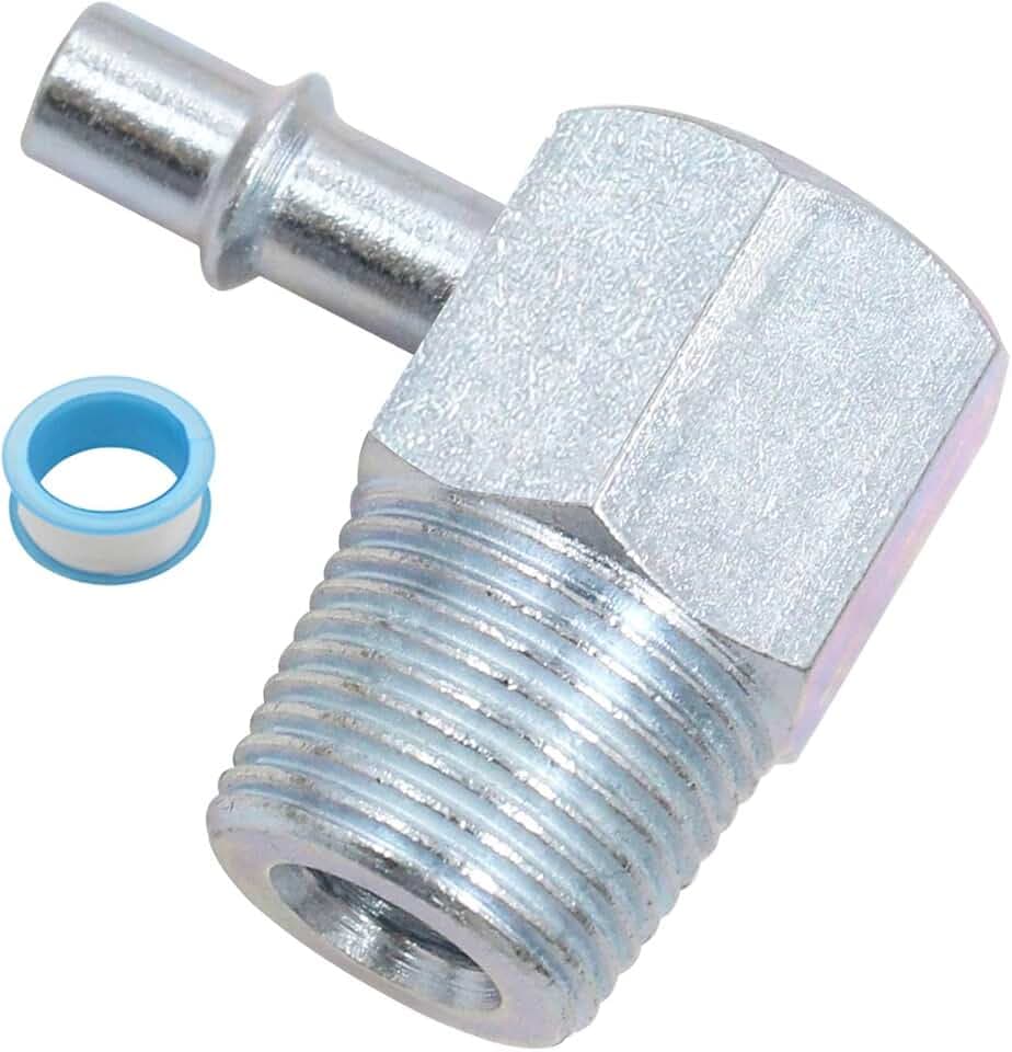 Universal Iron Steel Zinc Plated Intake Manifold Vacuum Fitting 90° 3/8" NPT to 1/4" Nipple Fits Chevy SBC BBC Ford Buick with Seal Tape