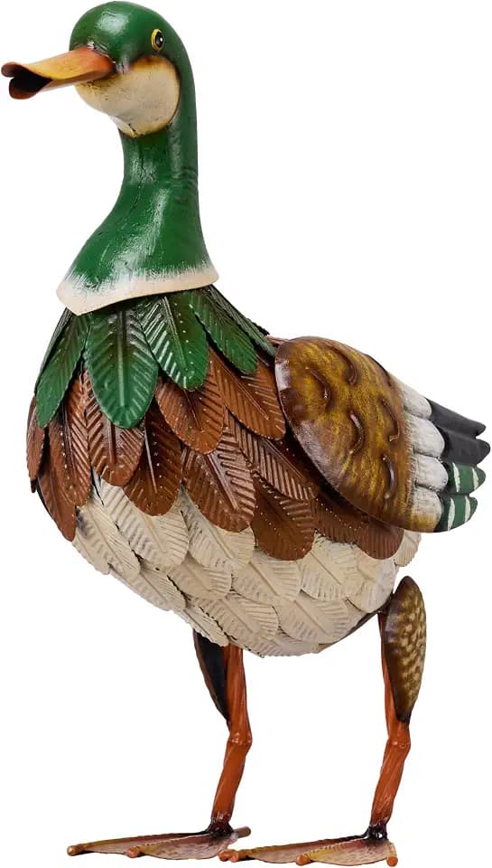 TERESA'S COLLECTIONS Mallard Garden Decor for Outside,Duck Metal Yard Decorations Outdoor Decor,12" Vivid Duck Decoys Animal Outdoor Statues for Patio Lawn Pool Porch Backyard,Farmhouse Gifts for Mom