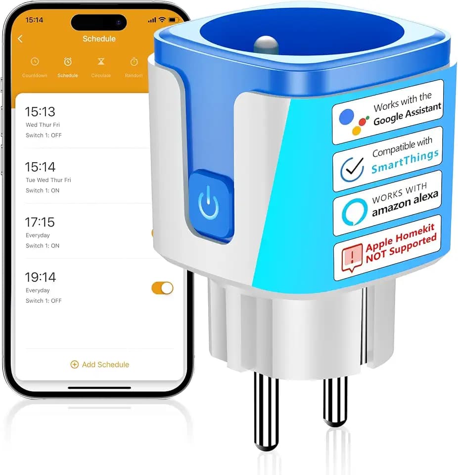 SURFOU Intelligente WLAN-Steckdose, Typ E, elektrische Zeitschaltuhr, kompatibel mit Alexa und Google Assistant, programmierbare Steckdose mit Timer und Fernbedienung, App Tuya/Smart Life, 16 A