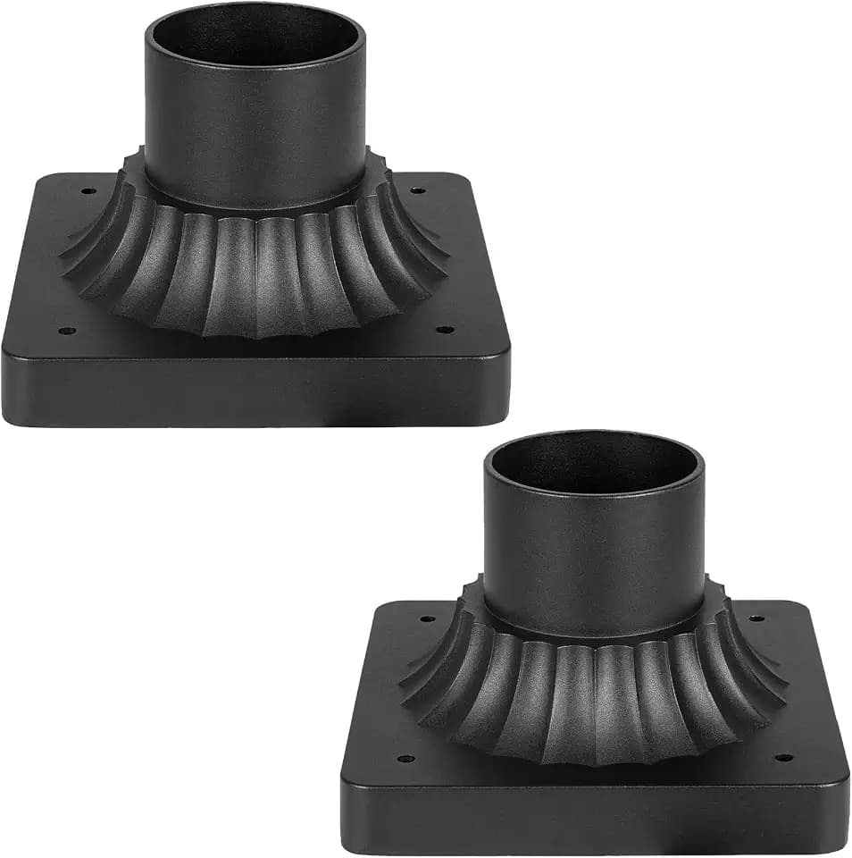 Darkaway 2pcs Outdoor Post Light Base Mount, Post Light Adapter 3'' Large Pier Mount Base with Matte Black Finish for Deck Porch Patio, 6.6" L x 6.6" W x 4.3" H