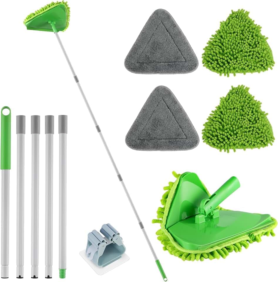RONSUNG Wall Cleaner Mop, 82-Inch Handle, Baseboard Cleaner Tool, 4 Pads