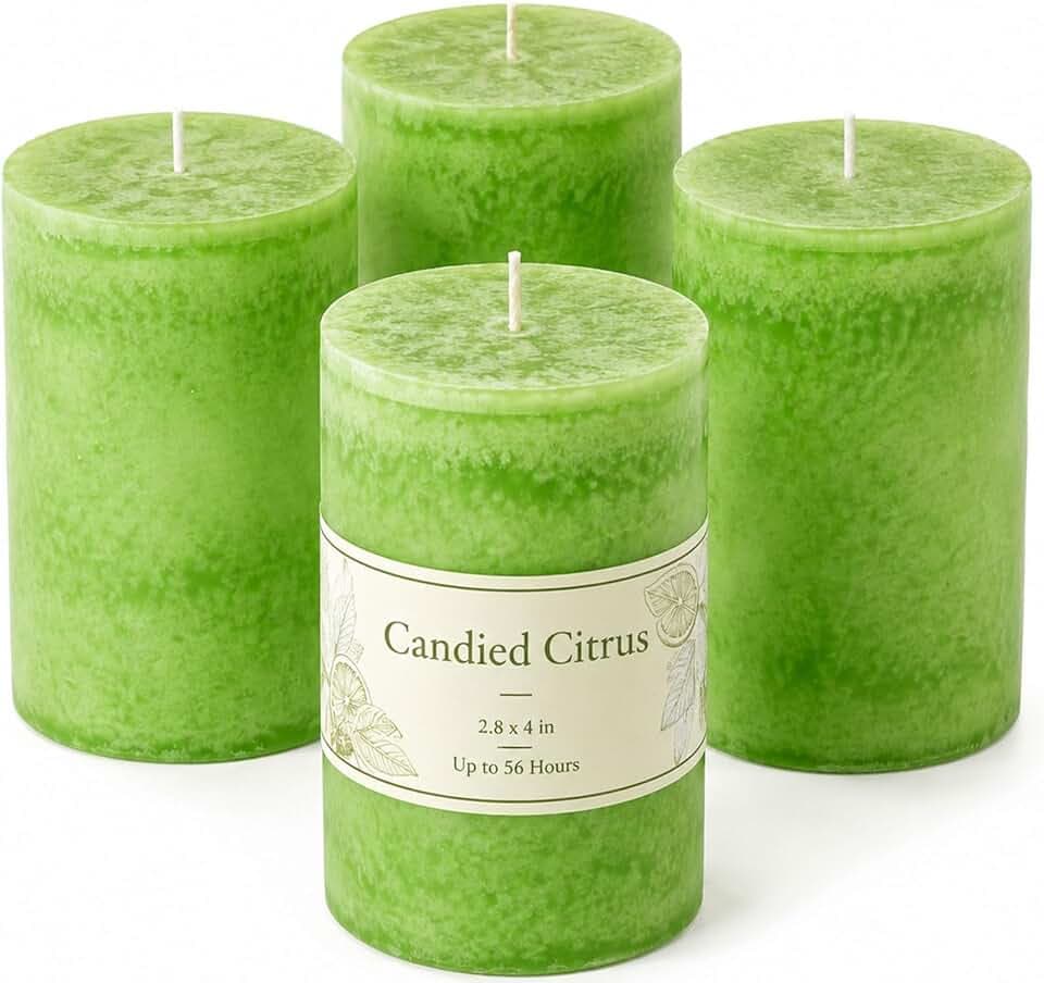 Scented Pillar Candles, 4 Pack, 2.8 x 4 in, Candied Citrus,Up to 56 H
