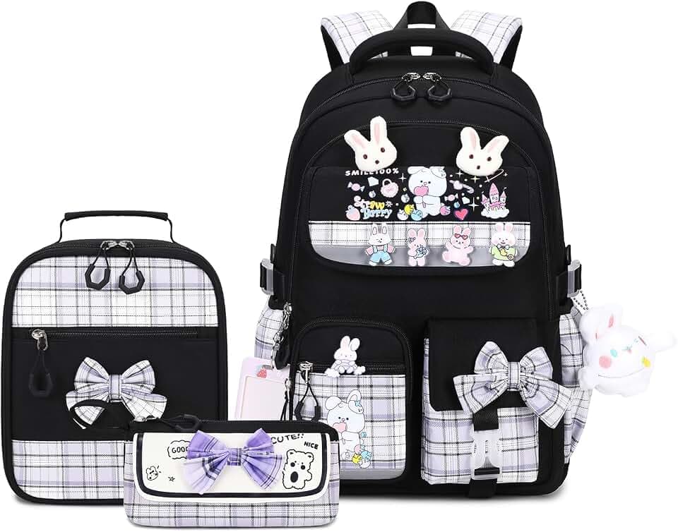 CYOQX Girls Backpack 3pcs School Backpack with Lunch Box Teen Girl Backpack Set Cute Kids School Bag Bookbag for Teen Girls