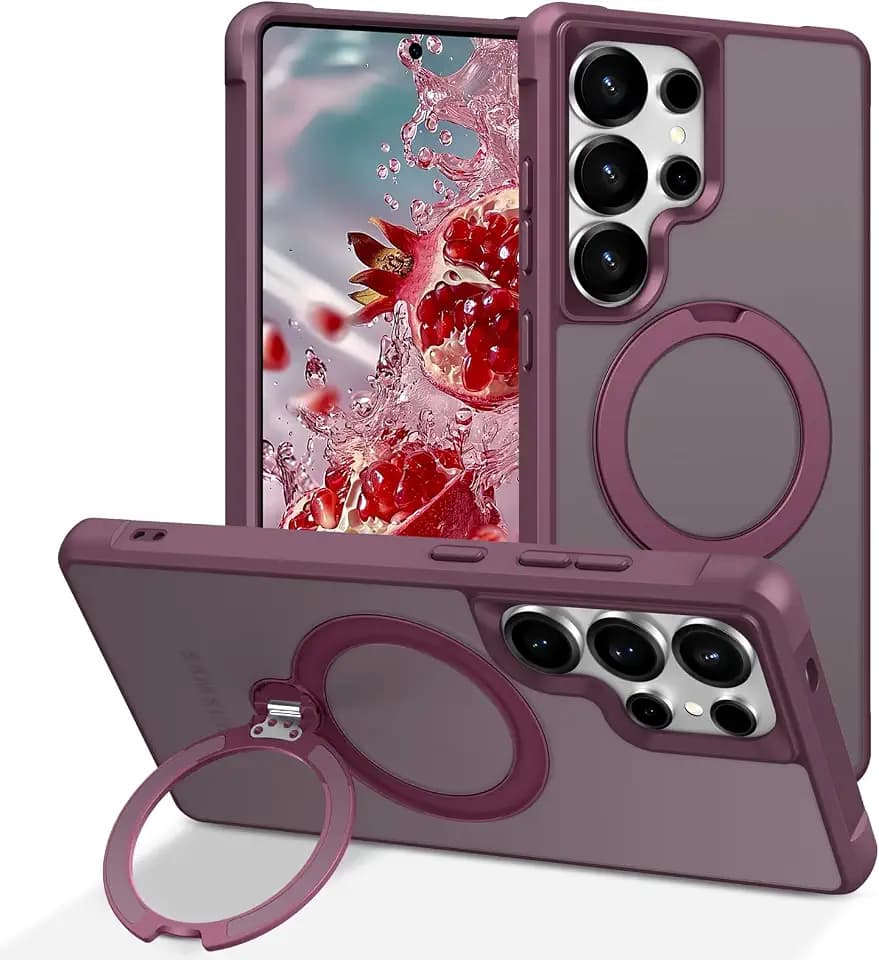 PIXIU 360°Spin Magnetic Stand for Samsung Galaxy S25 Ultra Case, Wine Red
