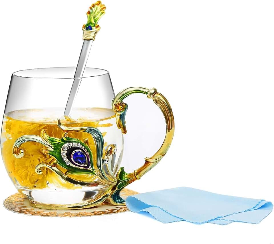 Enamel Butterfly Flower Glas Kaffeetassen Teetasse Geschenke für Frauen.Personalisierte Geschenke für Mama y Freundin zum Geburtstag Weihnachtsgeschenke Muttertagsgeschenk