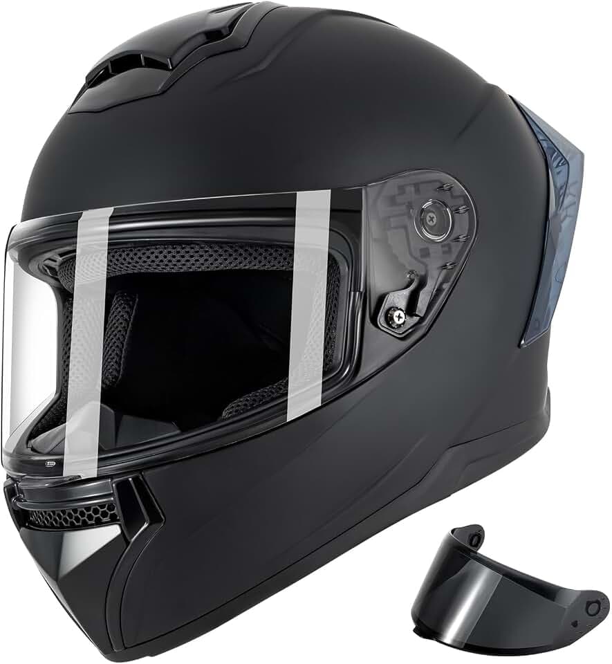 Motorcycle Helmets Full Face for Adults Motorcycle Helmet Men & Women - DOT Approved with 2 Removable Visors (1 Clear + 1 Tinted), Suitable for Powersports, Bike & Motocross Rides