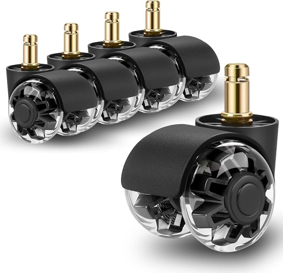 Bürostuhl Rollen 5er Set 10x22mm für 1KEA, Schreibtischstuhl Rollen für Gaming-Stühle, Bürostuhl-Räder Ersatzrollen für Hartböden, Parkett, Teppich, Laminat und Fliesen, Keine Kratzer(Black)