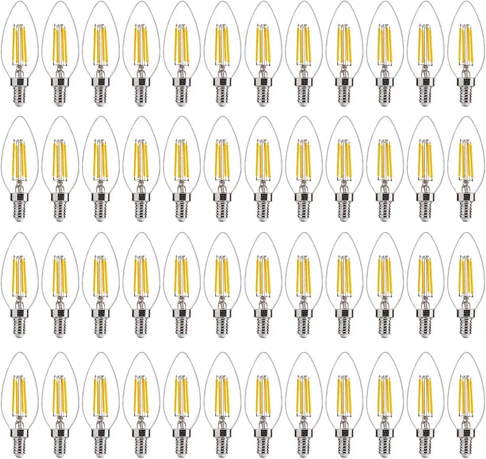 FLSNT 60W Equivalent LED Chandelier Light Bulbs, Dimmable LED B11 E12 Candelabra Base Bulbs, 3500K Natural White, 550LM, 48 Pack UL,CA65 Listed.