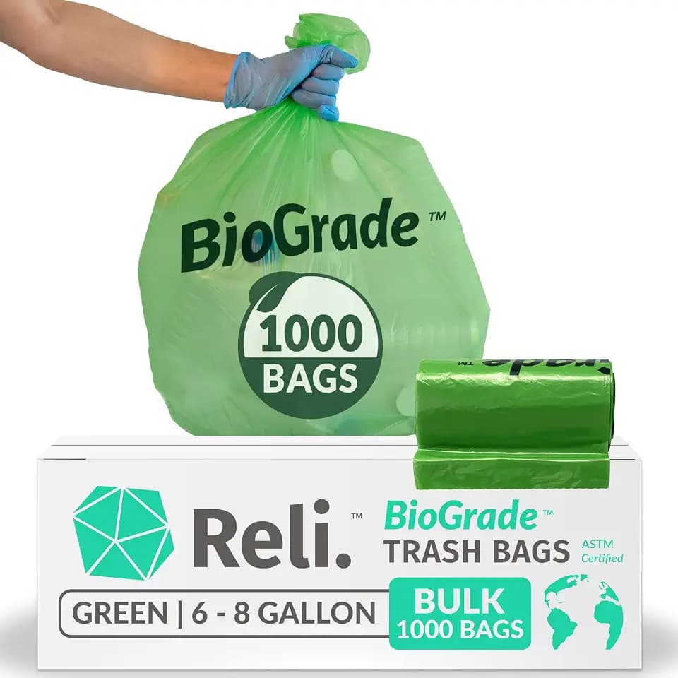 Reli. Biodegradable 6-8 Gallon Trash Bags | 1000 Count Bulk | Green
