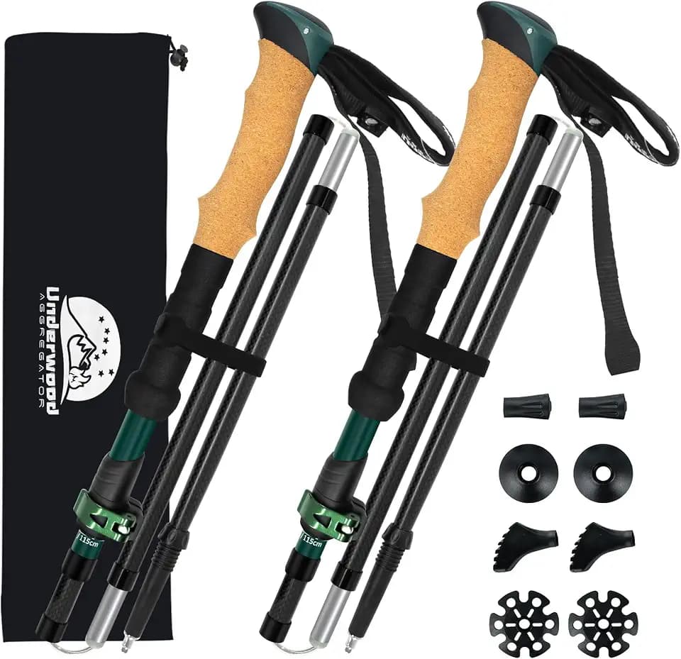 Carbon Fiber Trekking Poles, Lightweight Hiking Sticks with Cork Grip 2 Pcs